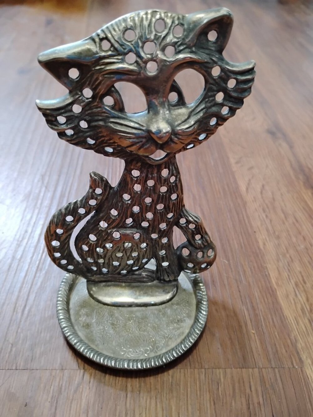 Vintage Cat Kitten Silver Plate Earring Holder Tray